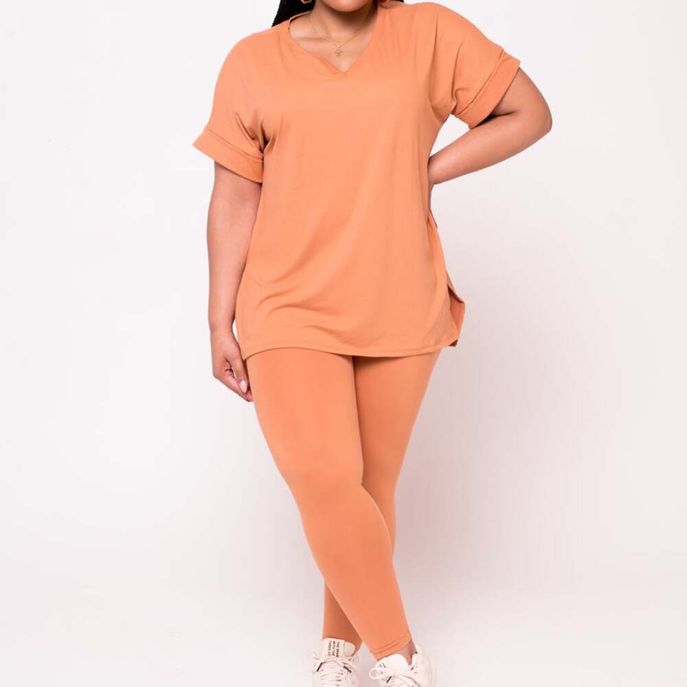 Zenana Fall Cozy Comfy Leisure V-Neck Tee Legging Set NWT Pumpkin M